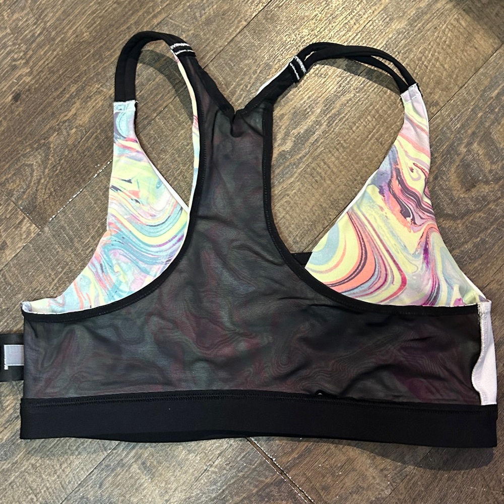 PINK Victoria's Secret Pastel Marble Racerback Bralette Black Trim Tie Dye Small - Picture 6 of 7